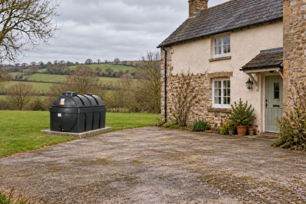 Heating oil tank outside a house